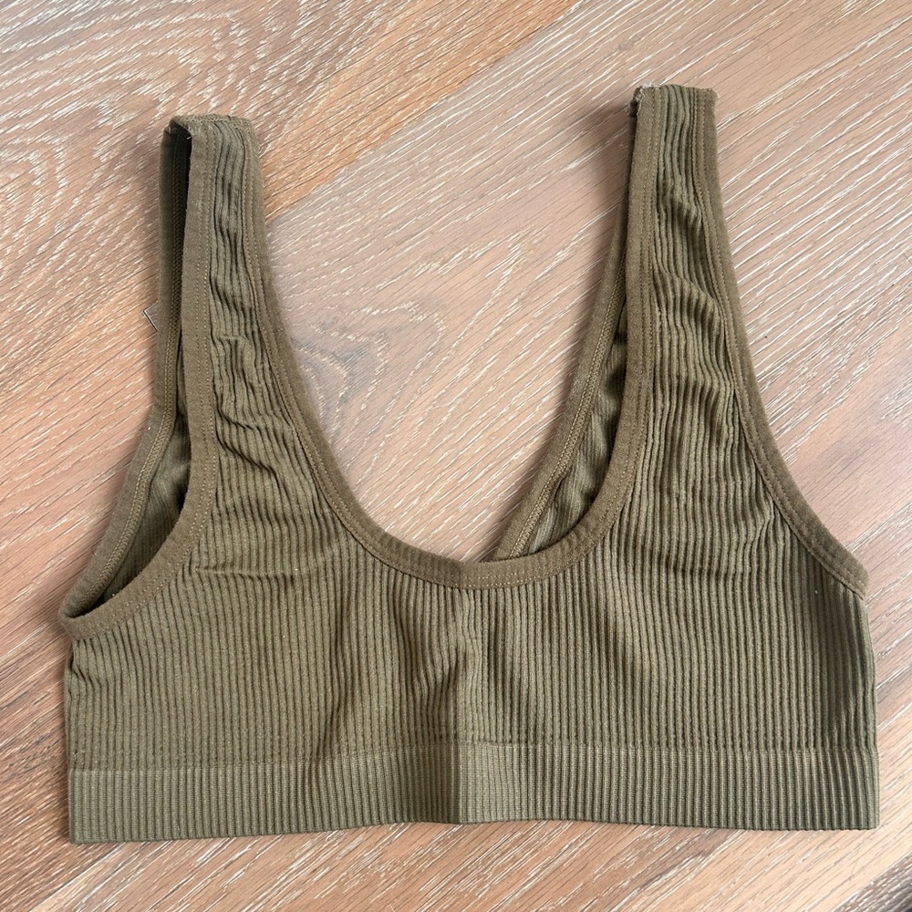 Olive Ribbed Reversible Bralette